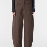 Bassike Cotton Twill Barrel Leg Pant in Chocolate Brown