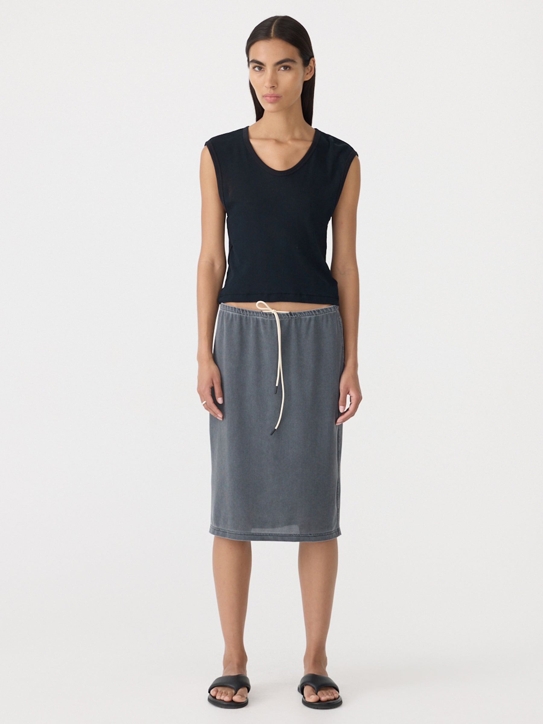 Bassike Sheer Rib V-Neck Muscle Tank in Black - side view