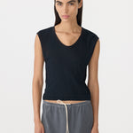 Bassike Sheer Rib V-Neck Muscle Tank in Black - detail view