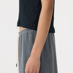Bassike Sheer Rib V-Neck Muscle Tank in Black - styled look