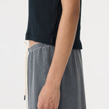 Bassike Sheer Rib V-Neck Muscle Tank in Black - styled look