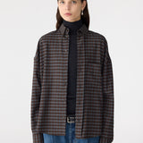 Bassike Slouch Check Wool Shirt in Dark Brown and Pale Blue Check
