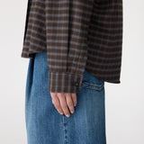 Bassike Slouch Check Wool Shirt in Dark Brown and Pale Blue Check