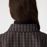 Bassike Slouch Check Wool Shirt in Dark Brown and Pale Blue Check