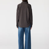 Bassike Slouch Check Wool Shirt in Dark Brown and Pale Blue Check