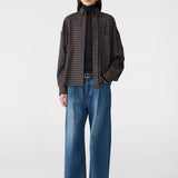 Bassike Slouch Check Wool Shirt in Dark Brown and Pale Blue Check