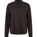 Bassike Slouch Check Wool Shirt in Dark Brown and Pale Blue Check