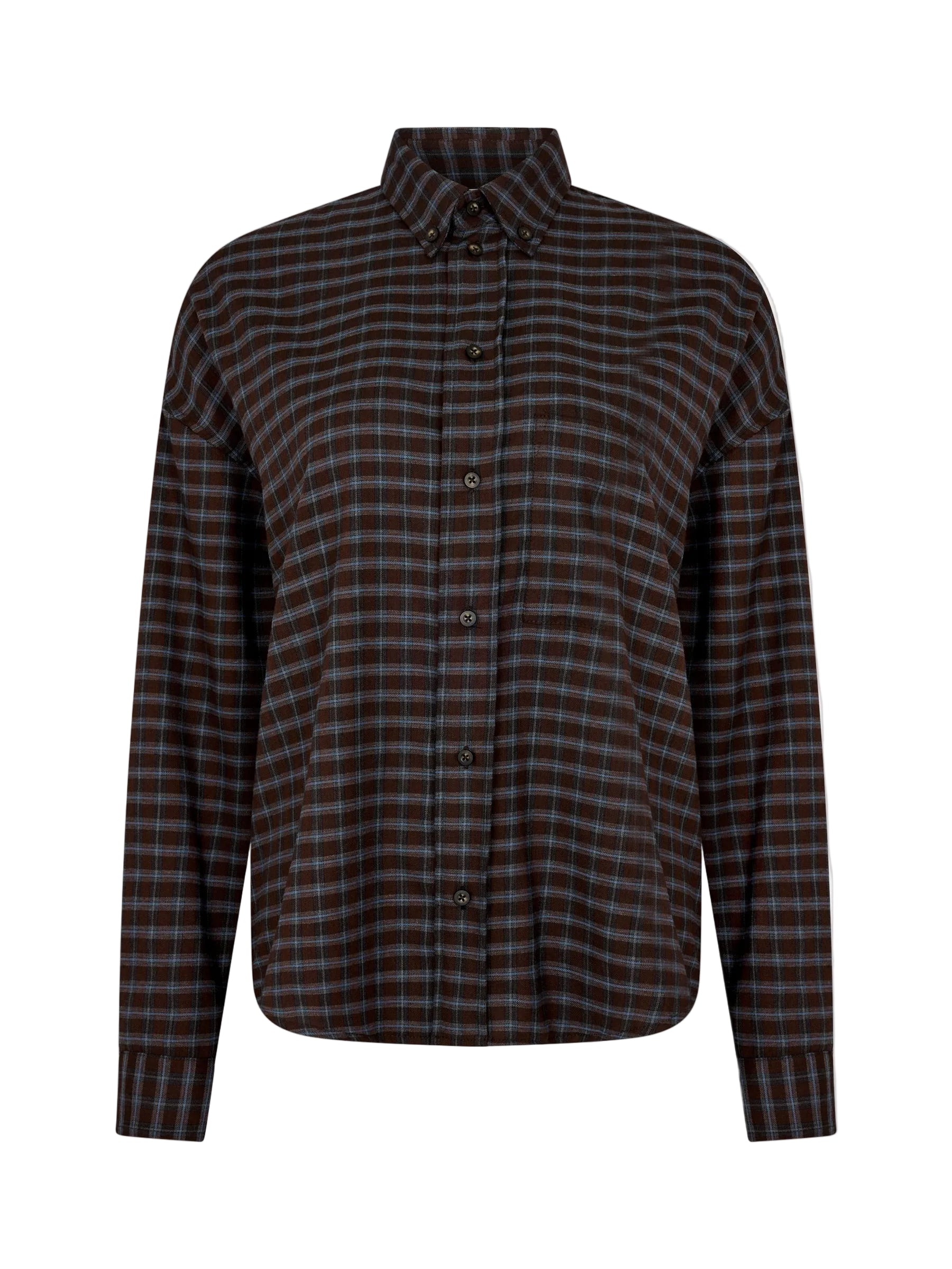 Bassike Slouch Check Wool Shirt in Dark Brown and Pale Blue Check