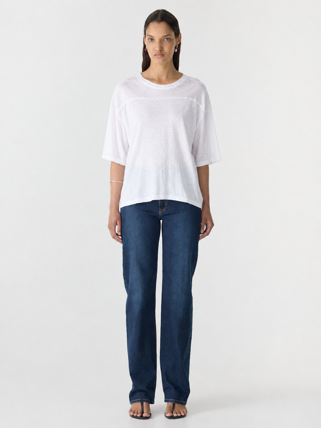 Bassike Slub Yoke Slouch T-Shirt in White - side view