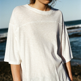 Bassike Slub Yoke Slouch T-Shirt in White - styled look