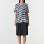 Bassike Stripe Boyfriend T-Shirt in Navy and Undyed and Pink