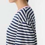 Bassike Stripe Boyfriend T-Shirt in Navy and Undyed and Pink - detail view