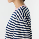 Bassike Stripe Boyfriend T-Shirt in Navy and Undyed and Pink - detail view