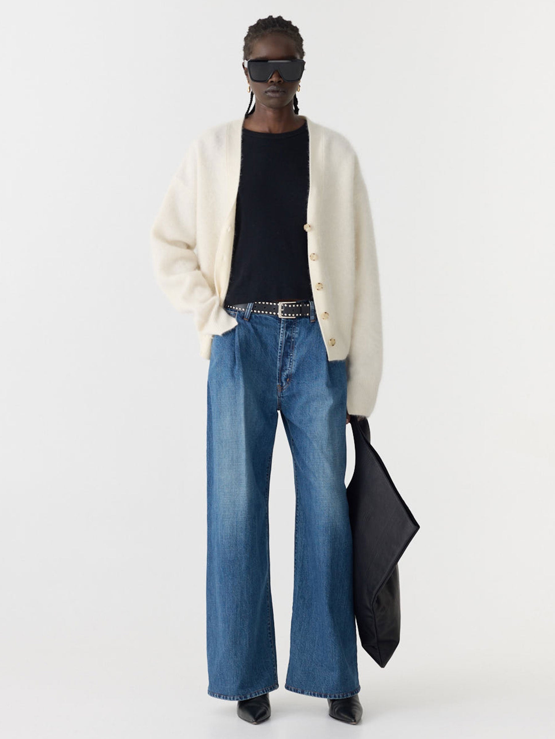 Bassike Superfine Merino Cardigan in Natural - side view