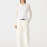 Bassike Tab Detail Twill Pant in Ecru