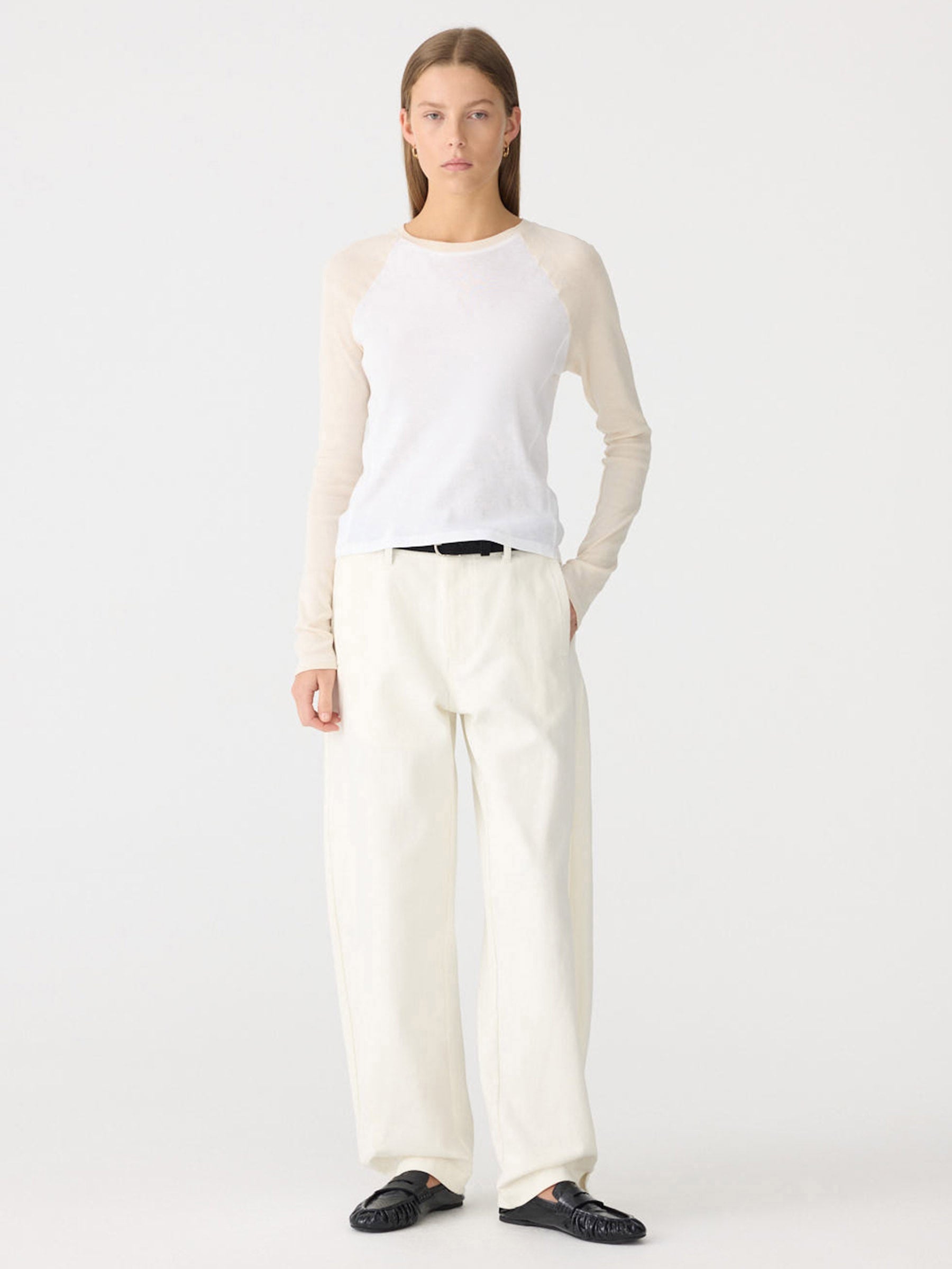 Bassike Tab Detail Twill Pant in Ecru - side view