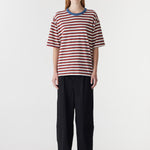 Bassike Universal Stripe Boxy T-Shirt in Vintage Red and Natural and Blue - side view