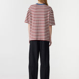 Bassike Universal Stripe Boxy T-Shirt in Vintage Red and Natural and Blue - outfit inspiration