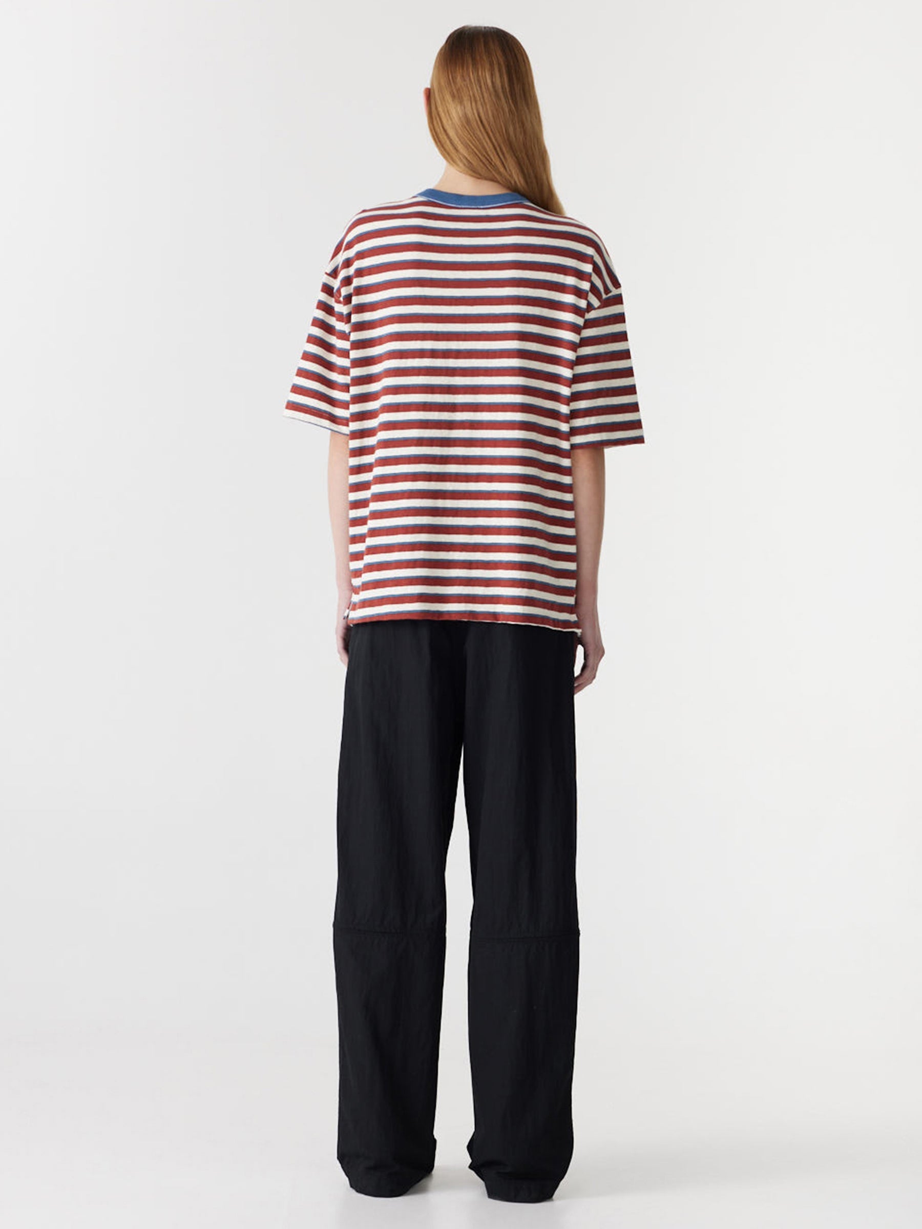 Bassike Universal Stripe Boxy T-Shirt in Vintage Red and Natural and Blue - outfit inspiration