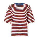 Bassike Universal Stripe Boxy T-Shirt in Vintage Red and Natural and Blue