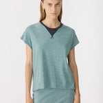 Bassike Vintage Stripe Tank in Blue and Brown Stripe - side view