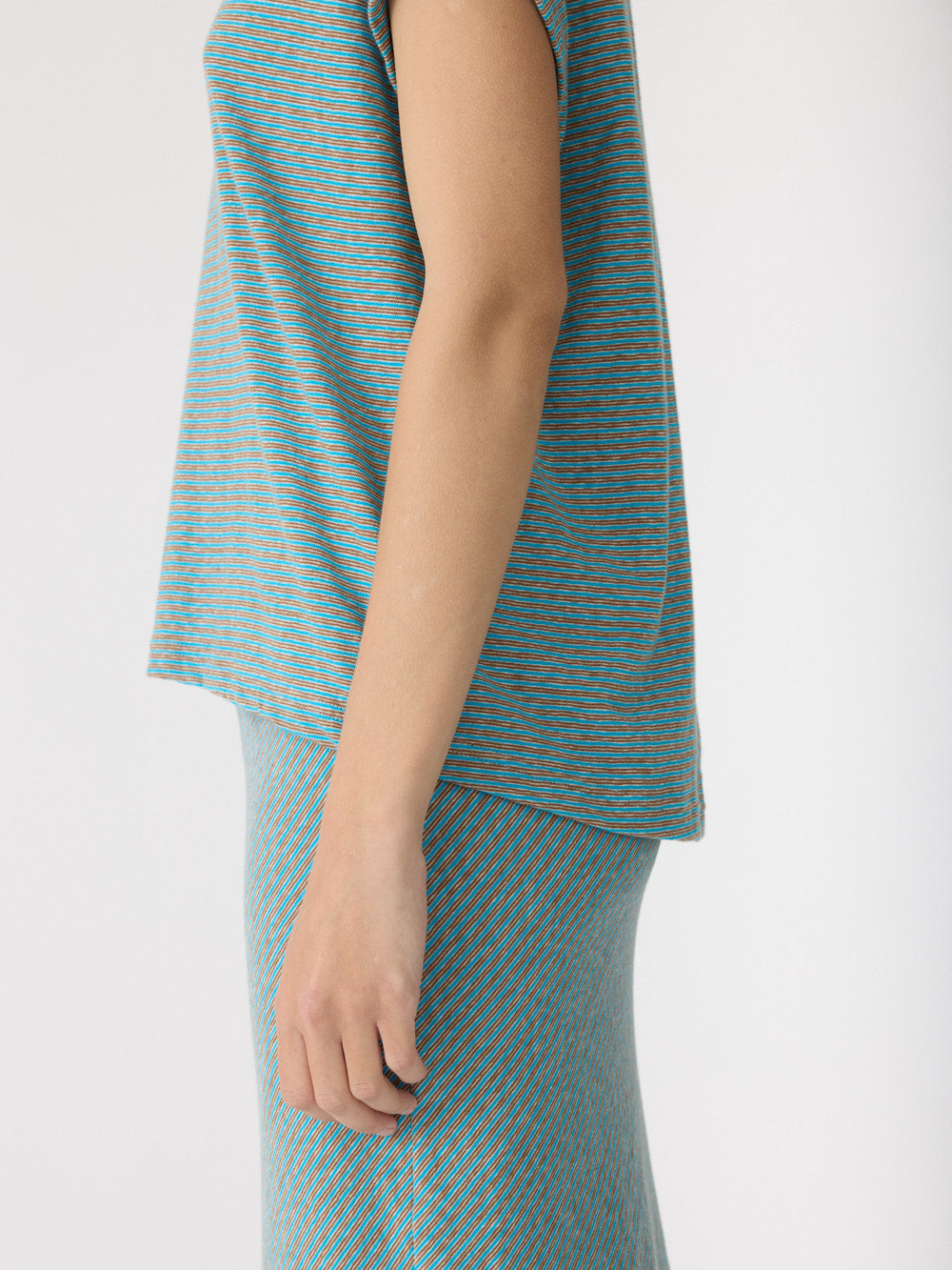 Bassike Vintage Stripe Tank in Blue and Brown Stripe - detail view