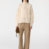Bassike Wool Alpaca Zip Up Knit in Alabaster