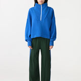 Bassike Fleece Zip Through Polo Sweat in Cobalt