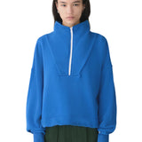 Bassike Fleece Zip Through Polo Sweat in Cobalt