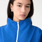 Bassike Fleece Zip Through Polo Sweat in Cobalt
