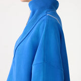 Bassike Fleece Zip Through Polo Sweat in Cobalt