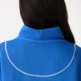 Bassike Fleece Zip Through Polo Sweat in Cobalt