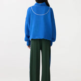 Bassike Fleece Zip Through Polo Sweat in Cobalt