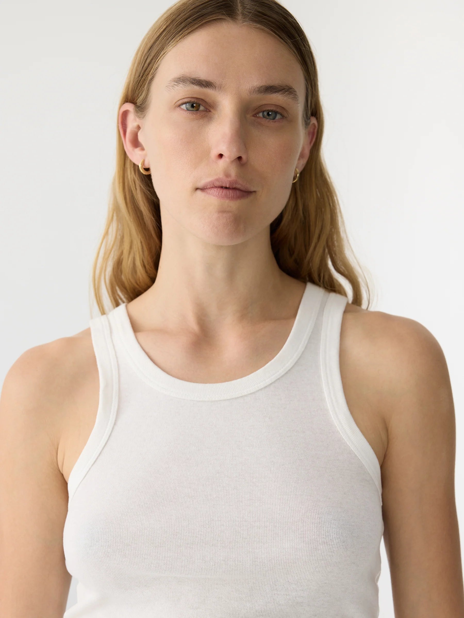 Bassike Slim Superfine Rib Tank in White