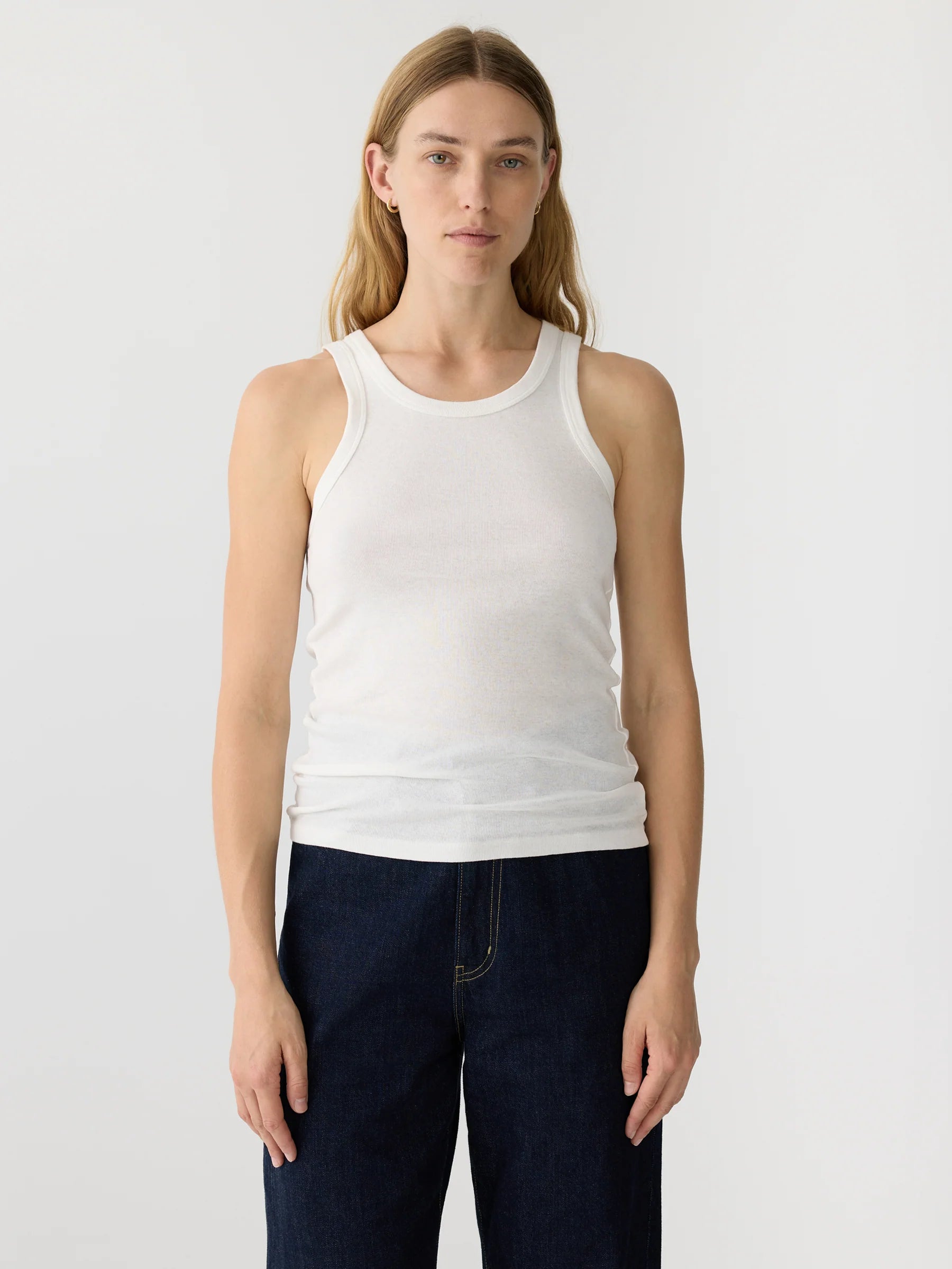 Bassike Slim Superfine Rib Tank in White