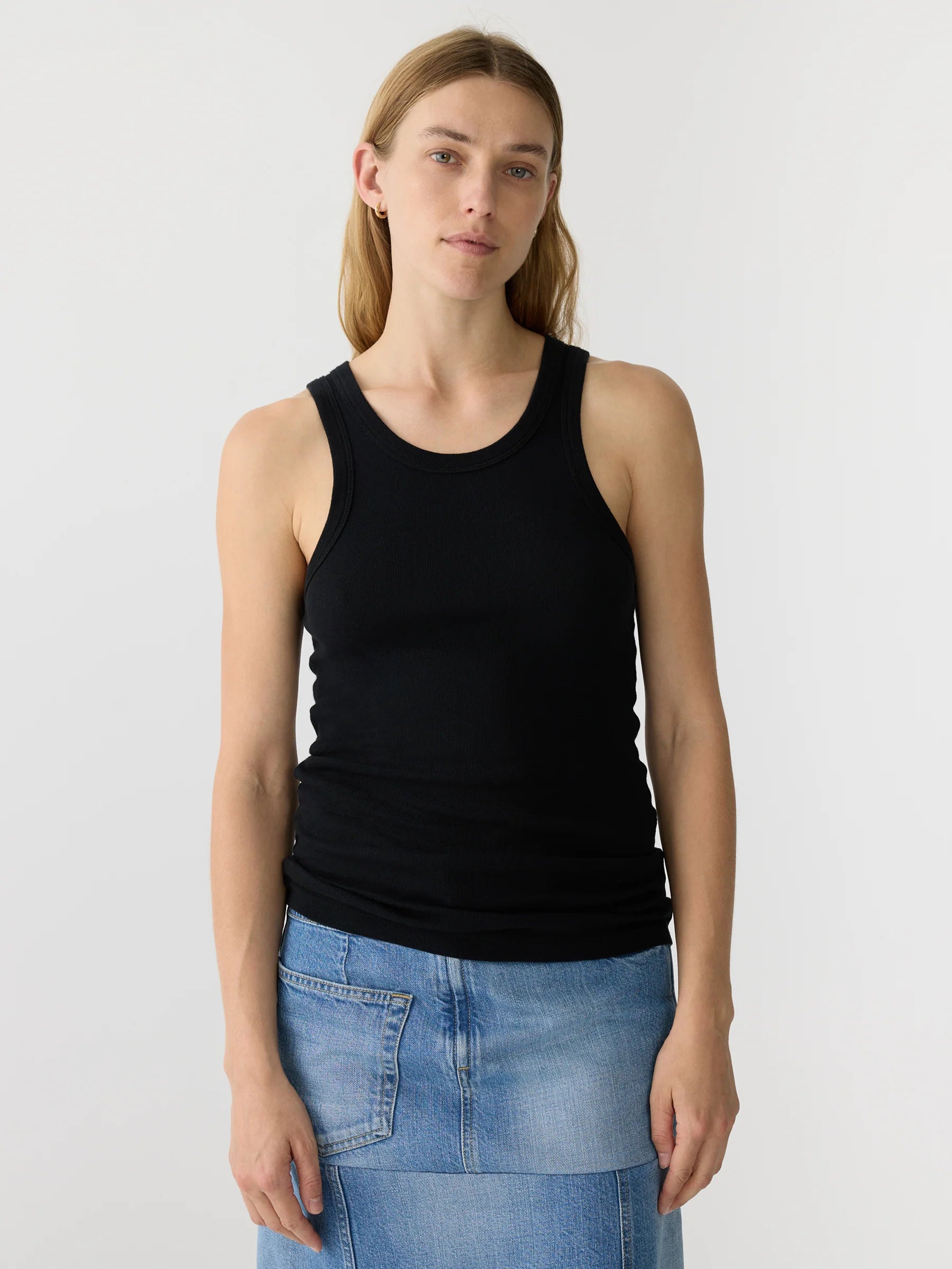 Bassike Slim Superfine Rib Tank in Black