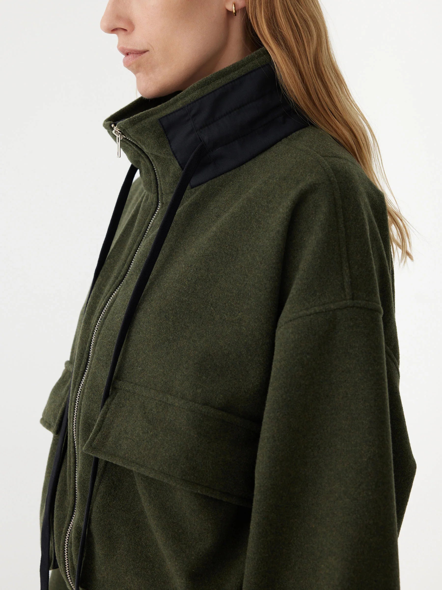 Bassike Woollen Zip Front Jacket in Green