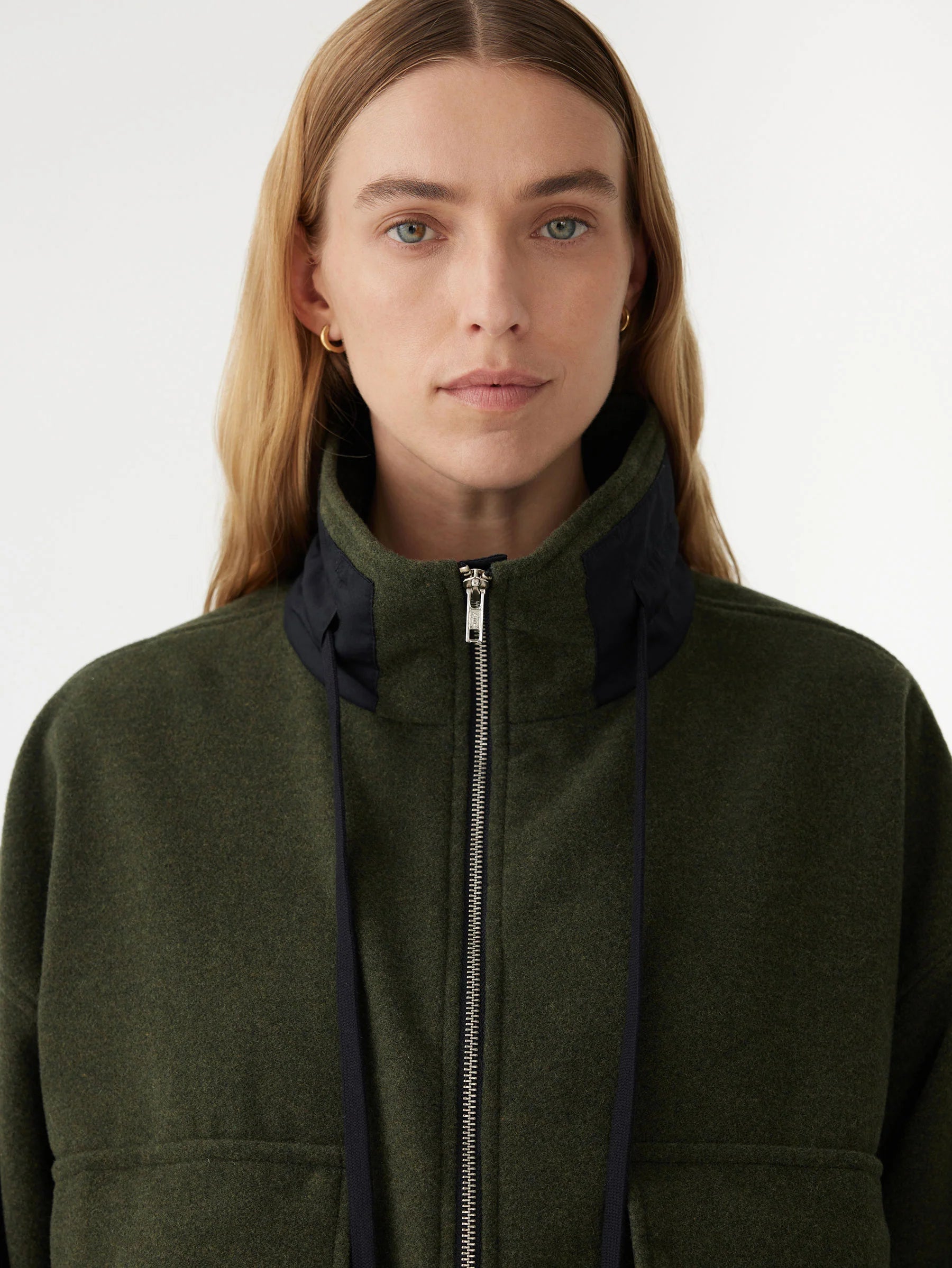 Bassike Woollen Zip Front Jacket in Green