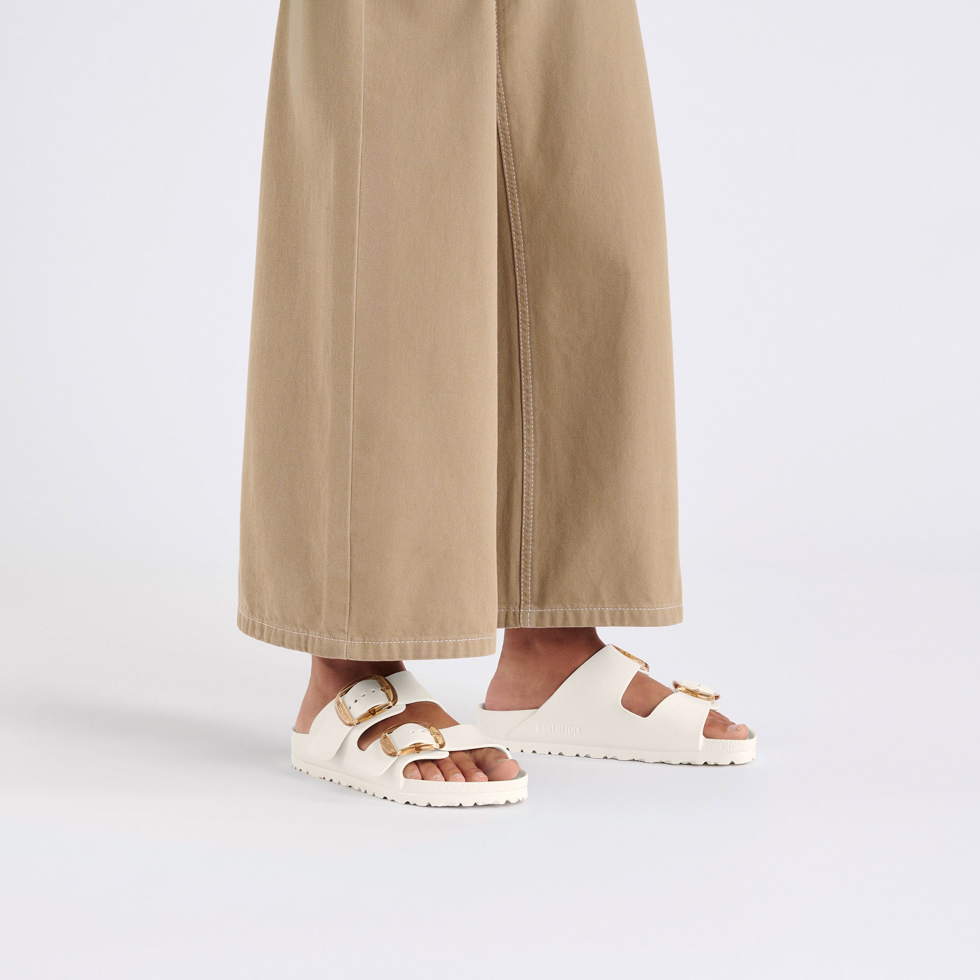 Birkenstock Arizona Big Buckle EVA Sandal in Eggshell Narrow - styled look