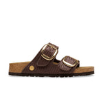 Birkenstock Arizona Big Buckle Raffia Sandal in Carafe Textile Narrow - styled look