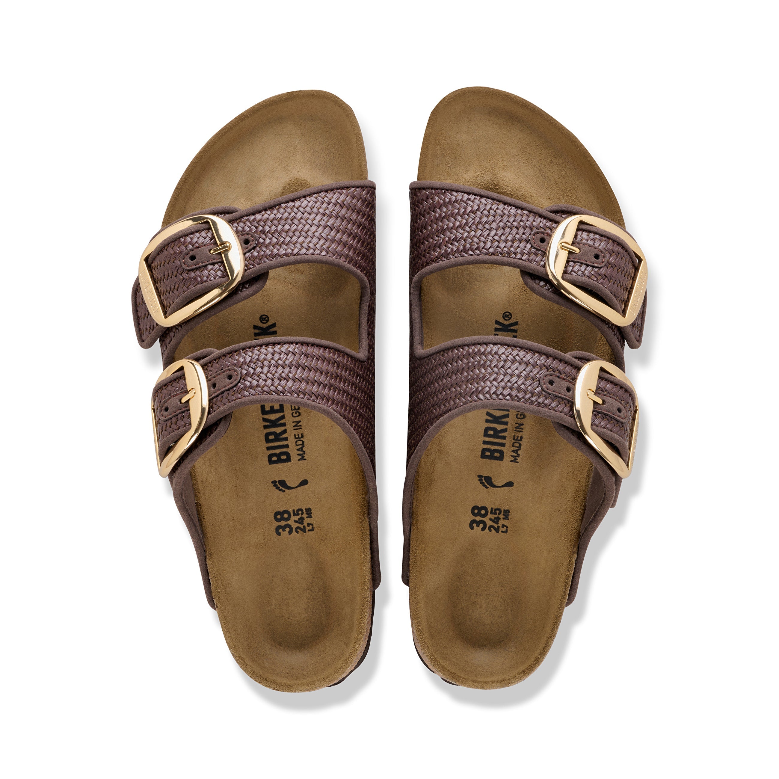 Birkenstock Arizona Big Buckle Raffia Sandal in Carafe Textile Narrow - close up