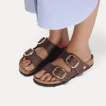 Birkenstock Arizona Big Buckle Raffia Sandal in Carafe Textile Narrow - detail view