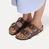 Birkenstock Arizona Big Buckle Raffia Sandal in Carafe Textile Narrow - detail view