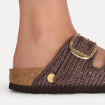 Birkenstock Arizona Big Buckle Raffia Sandal in Carafe Textile Narrow - close up