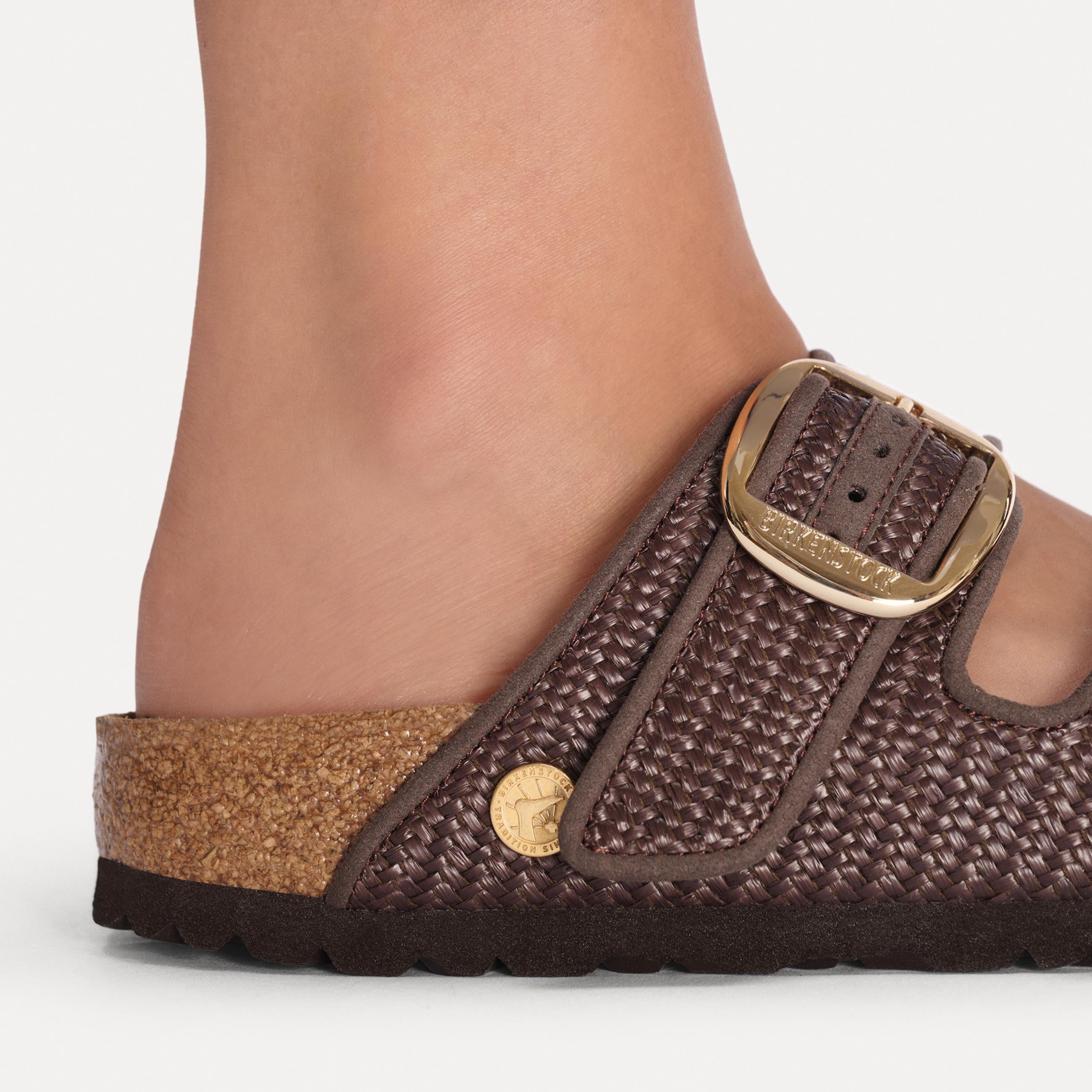 Birkenstock Arizona Big Buckle Raffia Sandal in Carafe Textile Narrow - close up