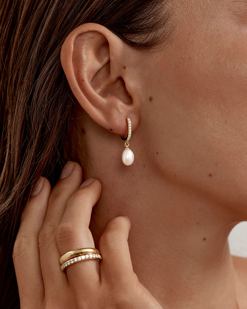 By Charlotte Love With Grace Lab-Grown Diamond Pearl Hoops in 18K Gold Vermeil