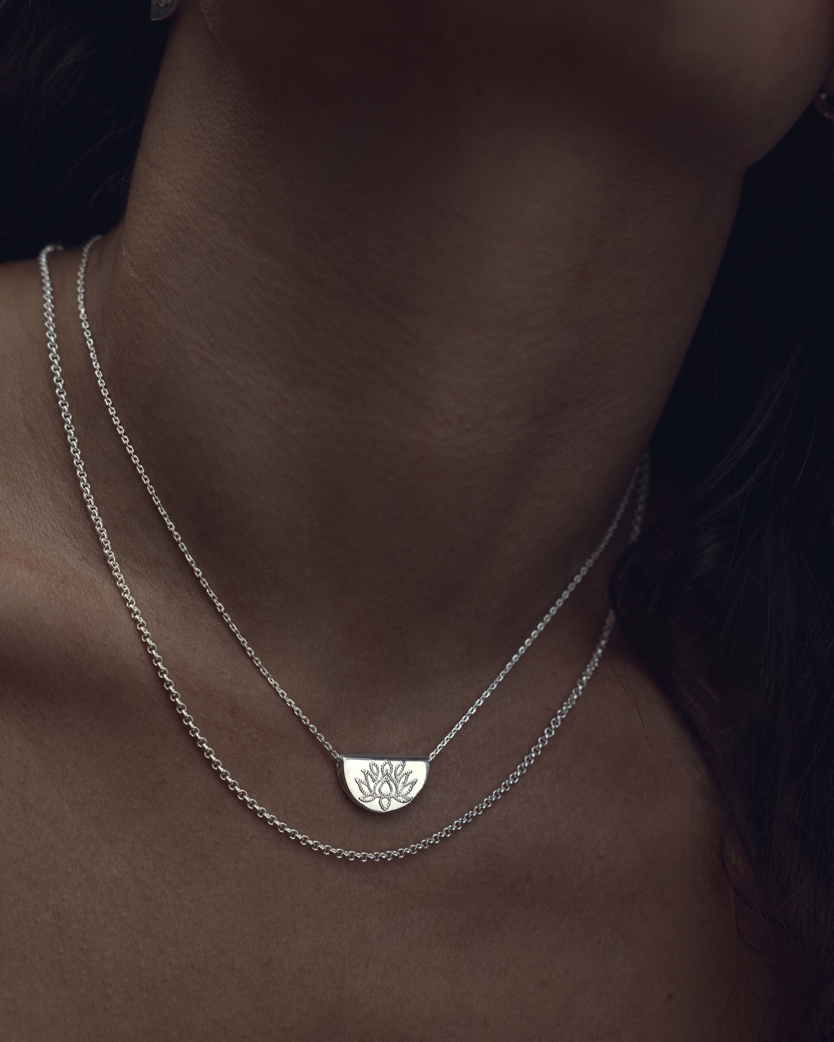 By Charlotte Lotus Necklace in Sterling Silver - styled look