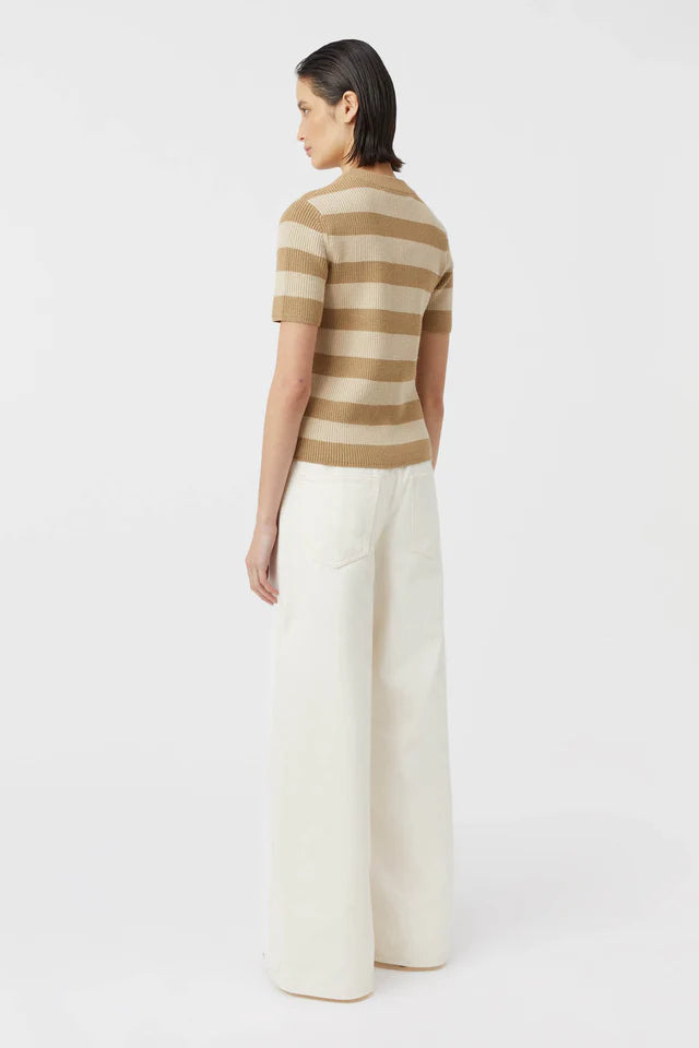 Camilla and Marc Umi Knit T-Shirt in Tan and Cream