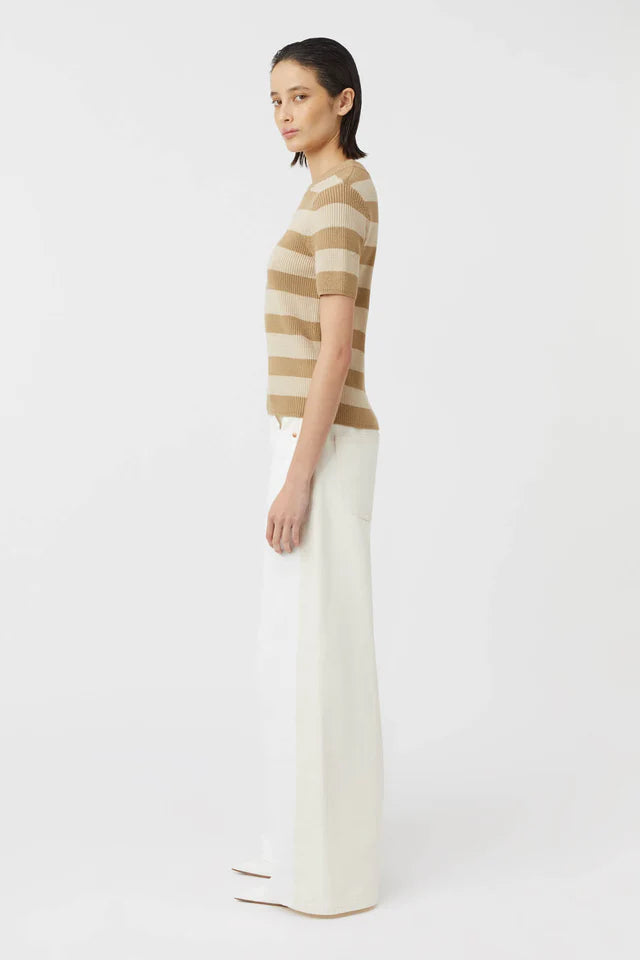 Camilla and Marc Umi Knit T-Shirt in Tan and Cream