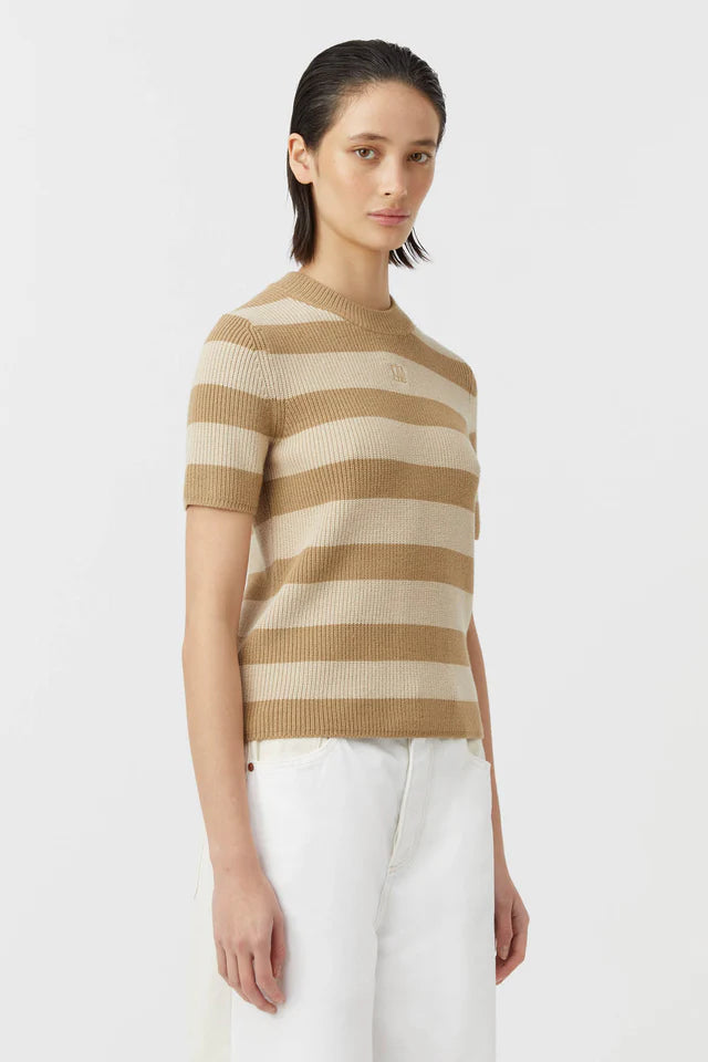 Camilla and Marc Umi Knit T-Shirt in Tan and Cream